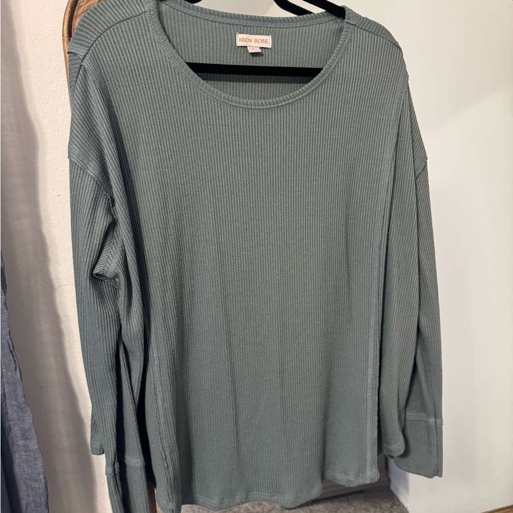 Knox Rose Sage Green Ribbed Long Sleeve Top